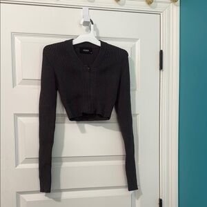 Grey Ribbed Knit Top